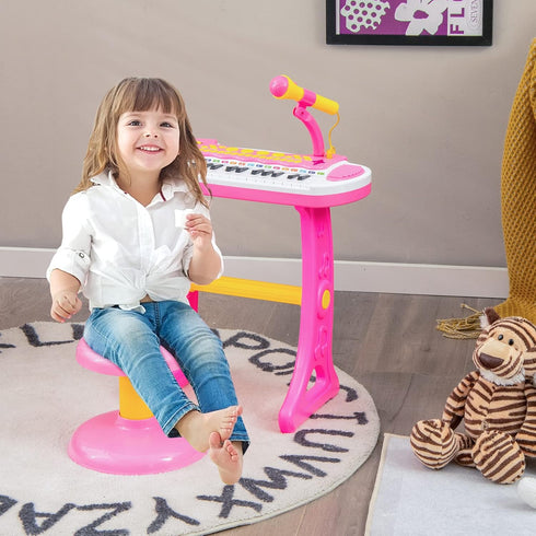 31-Key HONEY JOY Kids Piano Keyboard, Electronic Piano Educational Musical Instrument Toy with Microphone, Sounds
