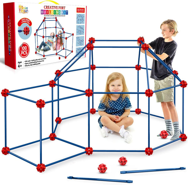 SpringFlower Fort Building Kit for Kids - 100 Pcs STEM Construction Toys for Indoor & Outdoor Creative Play