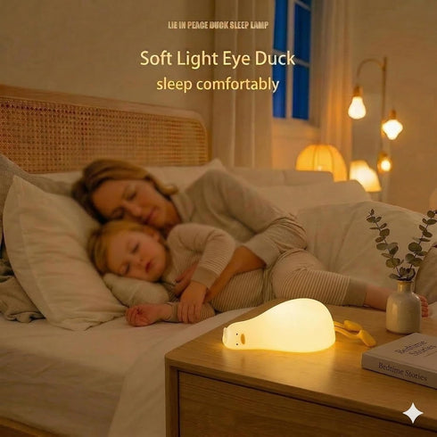 Dimmable Benson Lying Flat Duck Night Light, Existential Crisis Squishy Silicone Duck Lamp, Rechargeable Touch