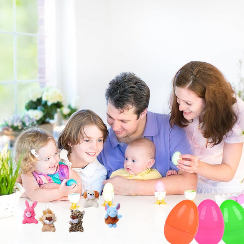 12 PCS Easter Eggs Filled with Mini Plush Animal Toys, Easter Basket Stuffers for Toddler Boys Girls, Plastic Easter