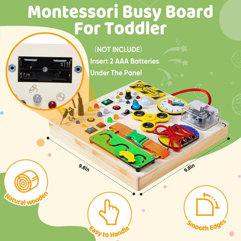 GNAYUIJ 1 2 3 1+ Busy Board Montessori Toys for Years Old Toddler,Wooden Sensory Educational Fidget Board Toy with Led