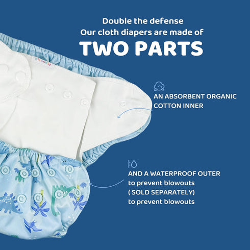 BISENKID (2-Pack, 2: 18-35lbs) Organic Cotton Cloth Diaper Inner - Super Absorbent and Comfy, Used with Waterproof