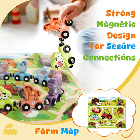Set 11 TenFans Montessori Toys, Magnetic Wooden Animal Train for Toddlers, Pieces, Educational Preschool Learning Toys