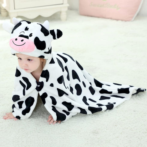 MICHLEY Baby Hooded Swaddling Blanket, Animal Face Toddler Throw Blanket for Boys Girls 0-3 Years (Cow)