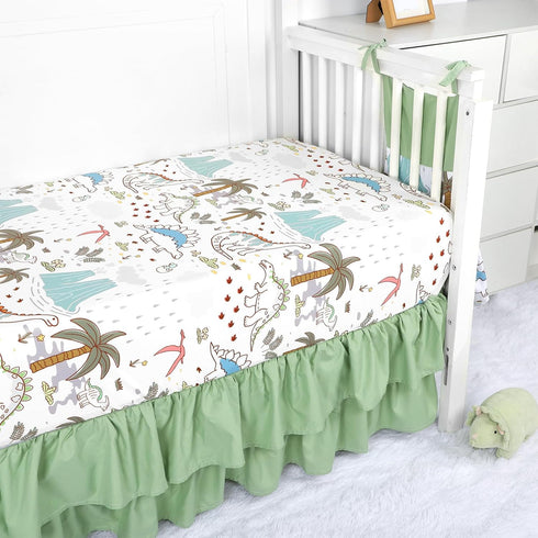 Set 4-Piece Set Set-Fits 52x28 inch SWESEN Dinosaur Crib Bedding for Boys, Crib Includes Quilt, Fitted Sheet, Skirt