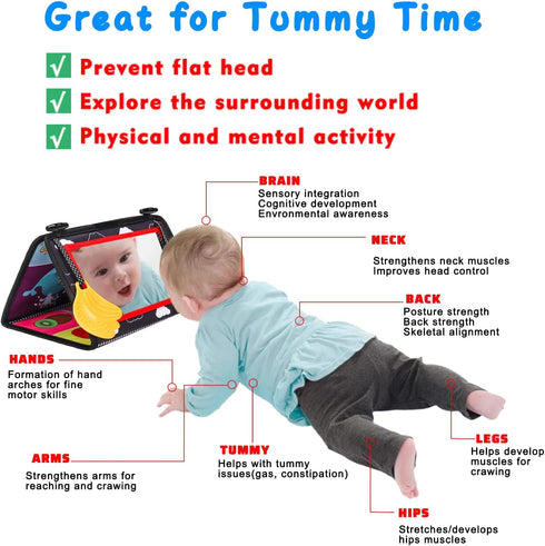 Baby Mirror Tummy Time Toy with Crinkle Cloth Book for Infants 0-3 Months High Contrast Newborn Sensory Toy for Baby 3-6 Months Black and White Toy for 0-6 7 9 Month for Babies 6-12 Month Shower Gifts
