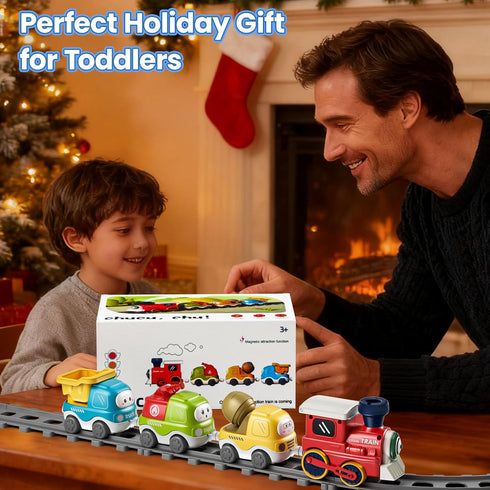 Set 3 4 5 6 Electric Train for Toddlers with Sound & Lights, Magnetic Connection Train Toys with Tracks & Road Signs