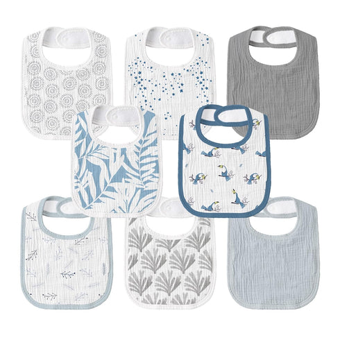 GLLQUEN BABY Muslin Drool Bibs, 8 Pack Adjustable Baby Bibs for Boys & Girls, Soft Cotton Bandana Bibs (Toucan)