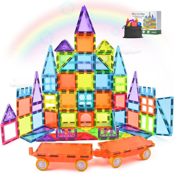 HOTERA Magnetic Tiles 125PCS Magnetic Building Blocks Set 3D Magnet Tiles with 2