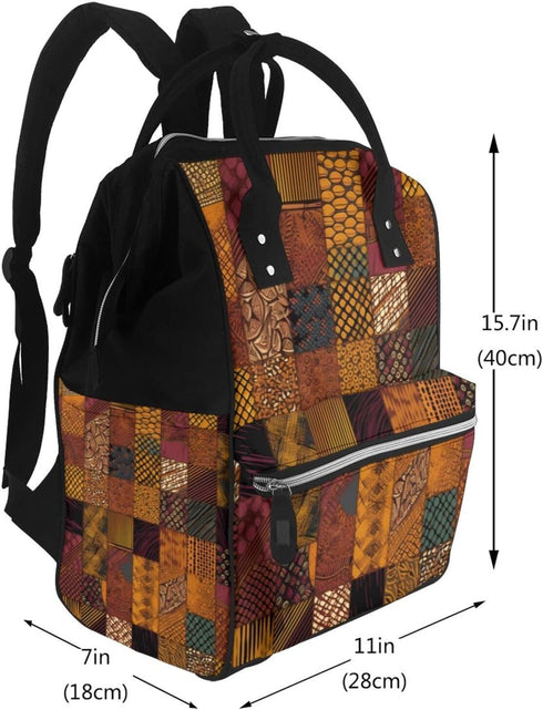 FHEDVBN Backpack Mummy Backpacks Daypack African Style Patchwork Diaper Bag for Women Multifunction Waterproof for Mom