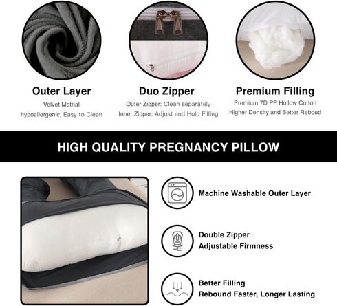 ALLOPERA 57 Inch Pregnancy Pillow, Full Body Maternity Pillow with Removable Washable Cover - Sleep Support for Legs