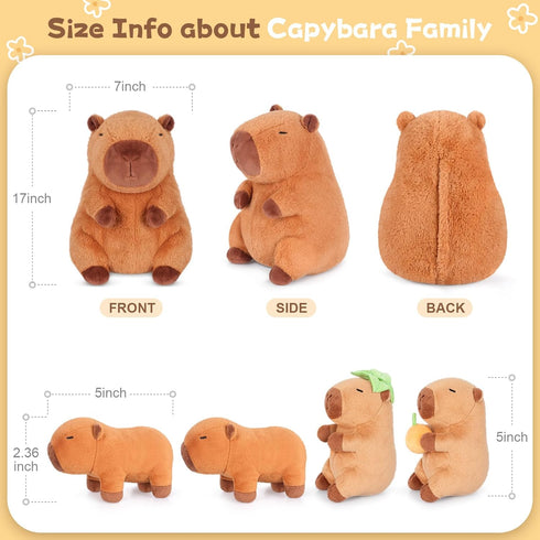 5-in-1 5PCS Set Mommy 4 3 8 SuzziPals Sitting Capybara Stuffed Animals with Babies Inside, Capybara Plush with & Babie