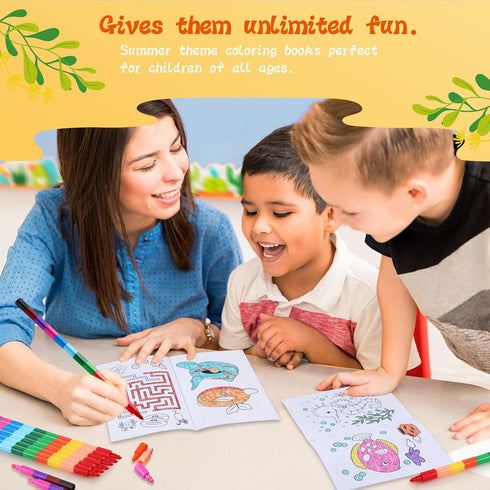 24 Summer Summer BenLouis Pcs Mini Coloring Books Kids Pool Beach Party Favors Small Activity Books Bulk for Kids
