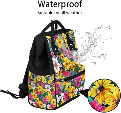 Hsnar Backpack Small Flower Pattern Waterproof Diaper Bag Large Capacity Baby Bag with Stroller Straps, Multi-Pocket