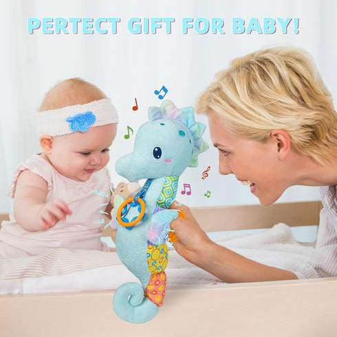 Baby Toys 0-6 Months, Infant Musical Seahorse Stuffed Animals Sensory Toys with Bright Colors, Soft Tummy Time Toy for