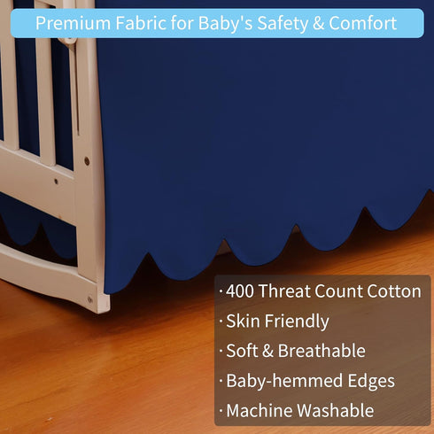 100% 28"x 52" 14" 4-Sided Cotton Scallop Edge Crib Bed Skirt, with Drop, Soft Breathable Cotton Bedding Skirt for Baby