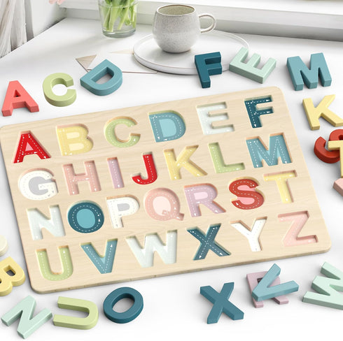 Zeoddler Alphabet Puzzles, ABC Preschool Learning Toys, Wooden Toys for Toddlers, Alphabet Shape Puzzles for Kids, Gift