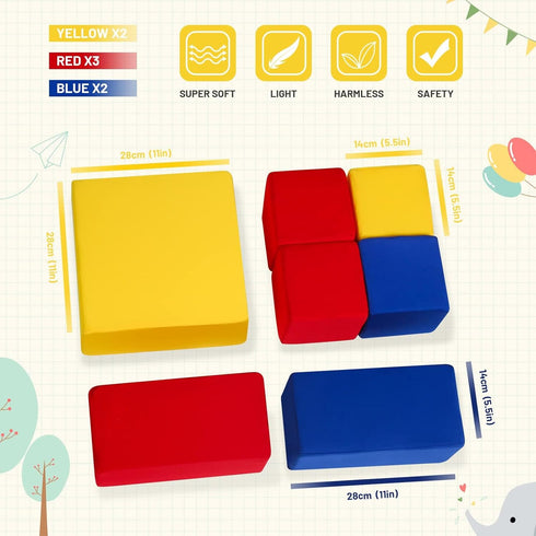 MODEREVE 7 Foam Blocks for Toddlers, Soft Building Blocks for Toddlers Colorful Stacking Blocks for Kids - Pieces