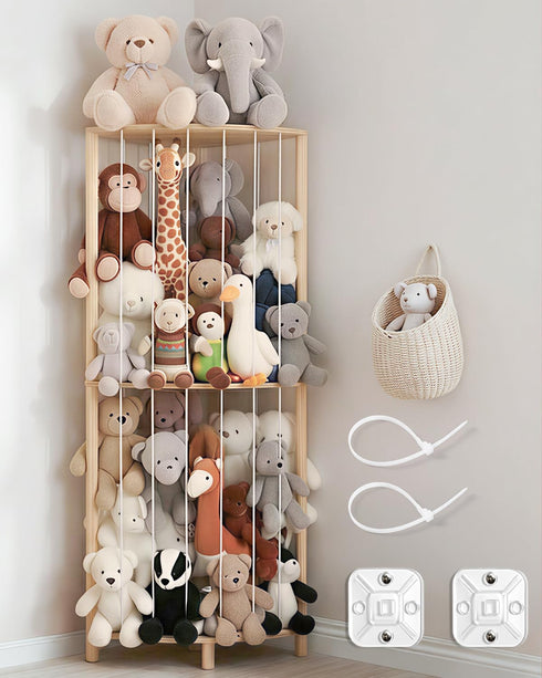 POIKSHARK Corner Stuffed Animal Storage & Organizer, Wooden Cute Animal Holder with