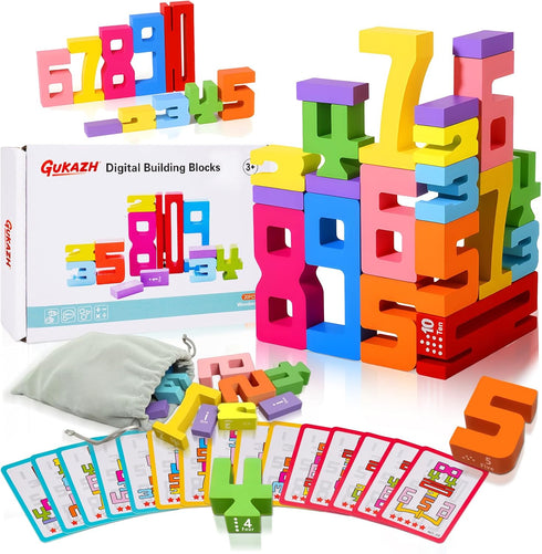 GUKAZH Educational Toys 20PCS Wooden Number Building Blocks Stacking Toys for Kids, Math