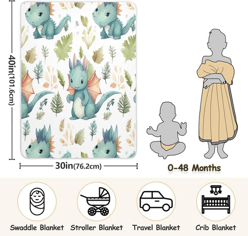 Cute Dragon Baby Blanket - Soft Warm Reversible Infant Newborn Toddler Receiving Blanket for Crib Stroller Nursery,