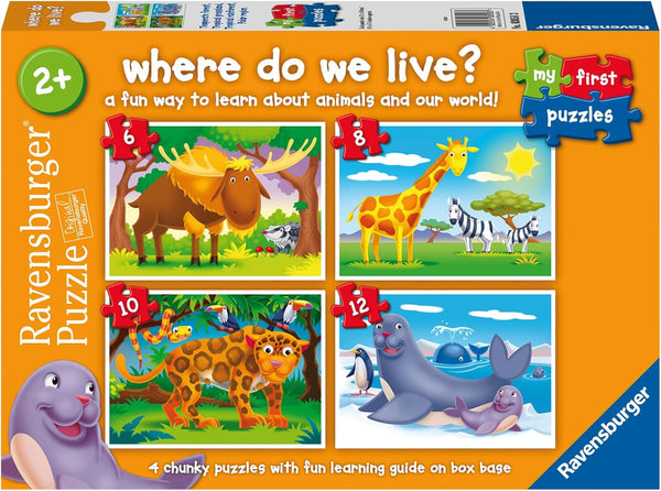 Ravensburger My First Puzzles: Where Do We Live? Jigsaw Puzzle for Kids, 6, 8, 10, & 12 Pieces, Unique Fit