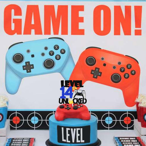 Teen Game Level Up 14th Happy Birthday Cake Topper - Video Game Night Birthday Party Decorations for Boys and Girls