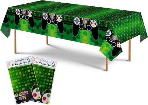 WERNNSAI Video Game Table Covers - 2 PCS, 108'' x 54'' Disposable Plastic Tablecloth for Kids Party Decoration