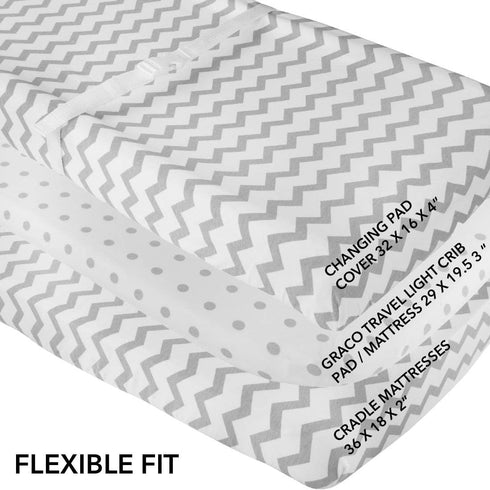 2-Pack Waterproof Changing Pad Cover Sheets for Baby Boy or Baby Girl - (Grey Chevron & Polka Dots)