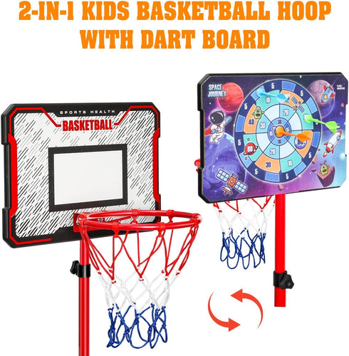 Meland Kids Basketball Hoop, Adjustable Height 3.4ft-6.2ft, Indoor Outdoor Basketball Goal for Boys 3-8