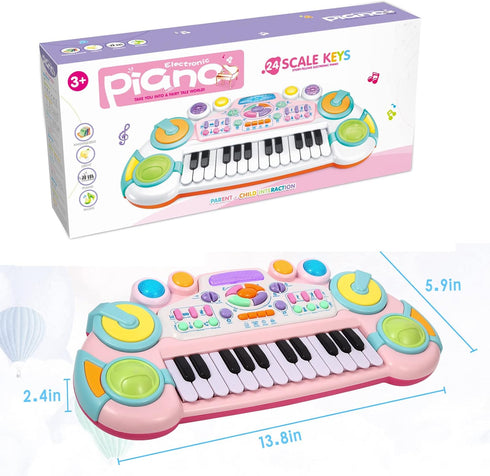 24 1-4 Toddler Piano Toy Keyboard, Keys Toy Piano for Baby, Multifunctional Baby Pianos Girl Toys Kids Keyboard
