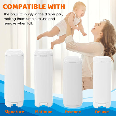 AYKEME 90 7-Layer 10 Use,3 Pack Bags Diaper Pail Refills Bags Compatible with Genie Easy Roll Signature & Platinum