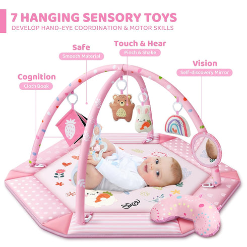 8-in-1 Tummy 6 0-3-6-9-12 Baby Gym Play Mat, Time Mat & Ball Pit with Toys, Washable Baby Activity Mat for Visual