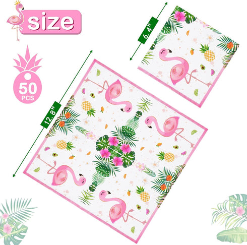 WERNNSAI 50PCS Flamingo Party Napkins - Luau Party Decorations, 3 Ply Hawaiian Tropical Paper Napkins