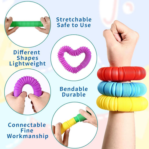 Vanblue Large 8 Pcs Pop Tubes, Sensory Fidget Tubes, Toddler Toys Party Favors, Anxiety Stress Relief for Kids, Adults