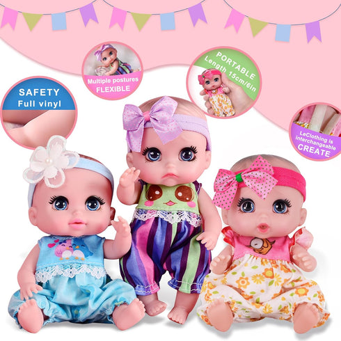 6" 16 cm 3+(Pink) Cute Small Baby Doll Newborn Baby All Vinyl Reborn Baby Dolls for Girls Swivel Mini Dolls Crying Baby