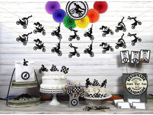 Motorcycle Theme Banner Garland - Party Supplies for Man's or Boy's Birthday & Riding Party Room Decorations