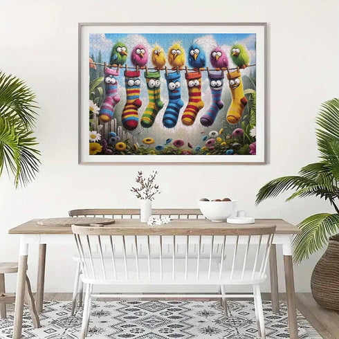 GEMOUJ 1000 1000 27.5 19.7inch Birds Family Puzzles for Adults Pieces,Colorful Cartoon Socks Piece Puzzle