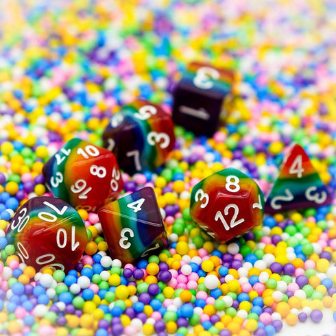 Cusdie 7-Die Rainbow DND Polyhedral Dice Sets for Dungeons and Dragons Role Playing Game (Rainbow-Opaque)