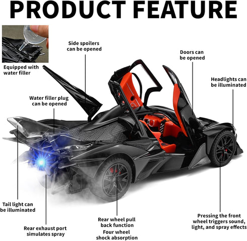 RZAPE 1/24 3-12Black Spray Project EVO Toy Cars Diecast Cars Metal Car Carros De Coleccion,Model Car Kits for Adults