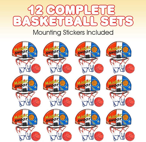 ArtCreativity Mini Basketball Game, 12 Sets with Mini Ball, Back Board Net & Mounting Tape for Kids