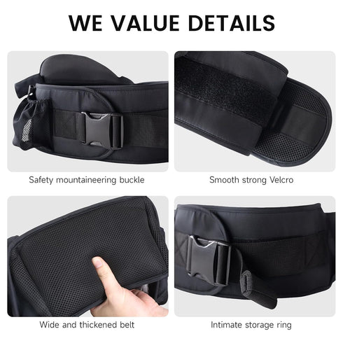 Ergonomic Baby Hip Carrier-Baby Waist Stool with Adjustable Strap and Chest Harness Huge Storage Enhanced Lumbar