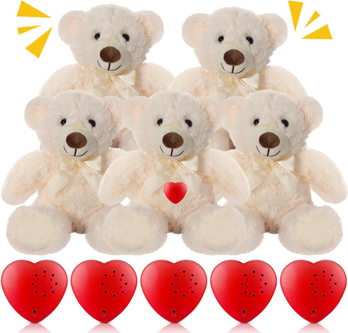 Libima 5 Pack 14" Bears Stuffed Animals with Voice Recorder Set, 30 Seconds Sound Recorder Module Plush Bear Toys