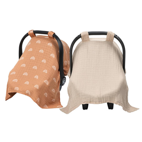 Meracorallo Muslin Baby Car Seat Cover, 2 Pack Lightweight Breathable Soft Infant