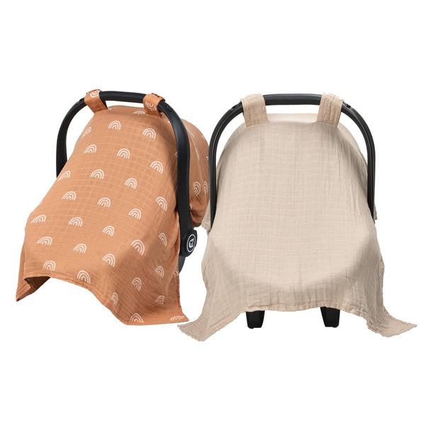 Meracorallo Muslin Baby Car Seat Cover, 2 Pack Lightweight Breathable Soft Infant