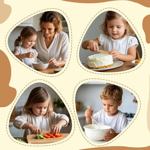 IHFAIO Set 8 Sets Kids Knife for Real Cooking, PCs Kids Cooking for Little Chef, Nature Wood Utensil