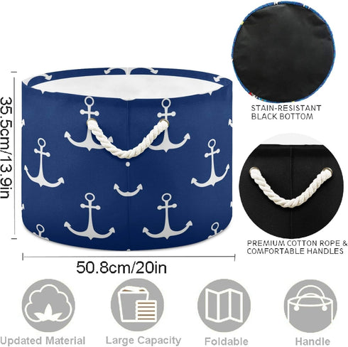 visesunny Classic Anchor Dark Blue Collapsible Large Capacity Basket Storage Bin with Durable Cotton Handles, Home Organizer Solution for Office, Bedroom, Closet, Toys, Laundry by visesunny