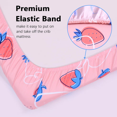 52" 28" Baby Fitted Crib Sheet Soft Microfiber x Crib Mattress Sheet for Girls Breathable Baby Bedding with Strawberry