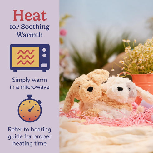 warmies Hugs Duo, Microwavable & Weighted Stuffed Animals, Puppy - Heated Stuffed Animal Plushie for Warmth & Comfort