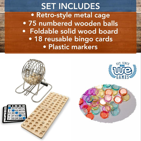 WE Games Retro Bingo Game Set with Metal Rotary Cage, Deluxe Wooden Master Board, Family Games